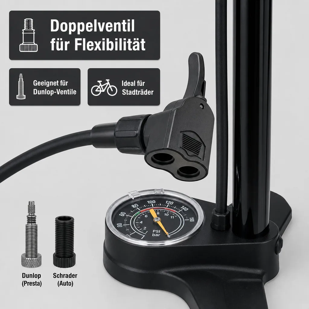 Fahrrad-Standpumpe mit Manometer