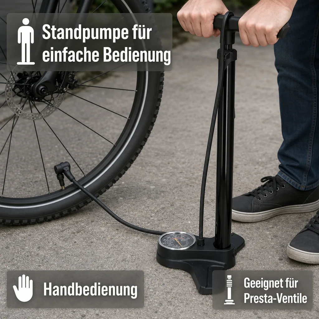 Fahrrad-Standpumpe mit Manometer
