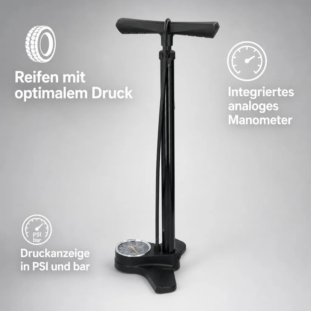 Fahrrad-Standpumpe mit Manometer