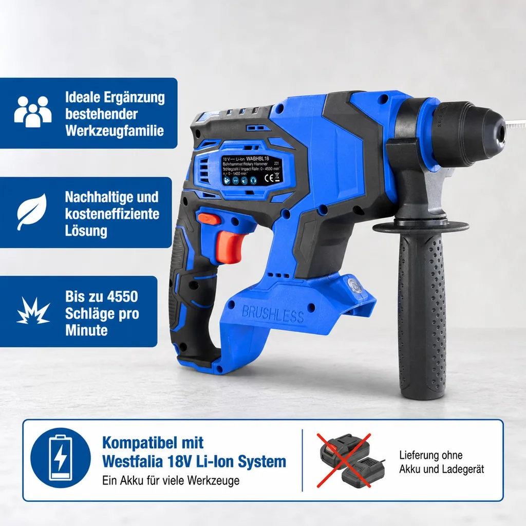 Akku Bohrhammer 18 Volt Li-Ion WABHBL18 -ohne Akku und Ladegerät-
