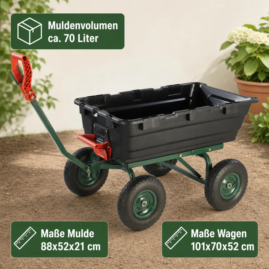 Garten Transportwagen GMGW350, 350 kg Tragkraft, kippbar