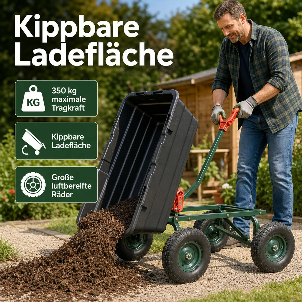 Garten Transportwagen GMGW350, 350 kg Tragkraft, kippbar