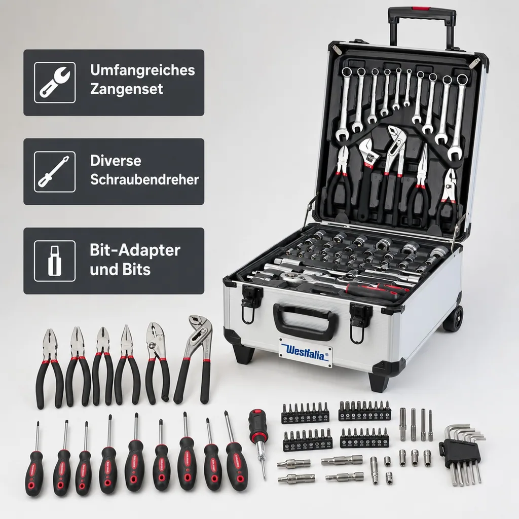 Werkzeugkoffer auf Rollen, bestückt, 186-teilig
