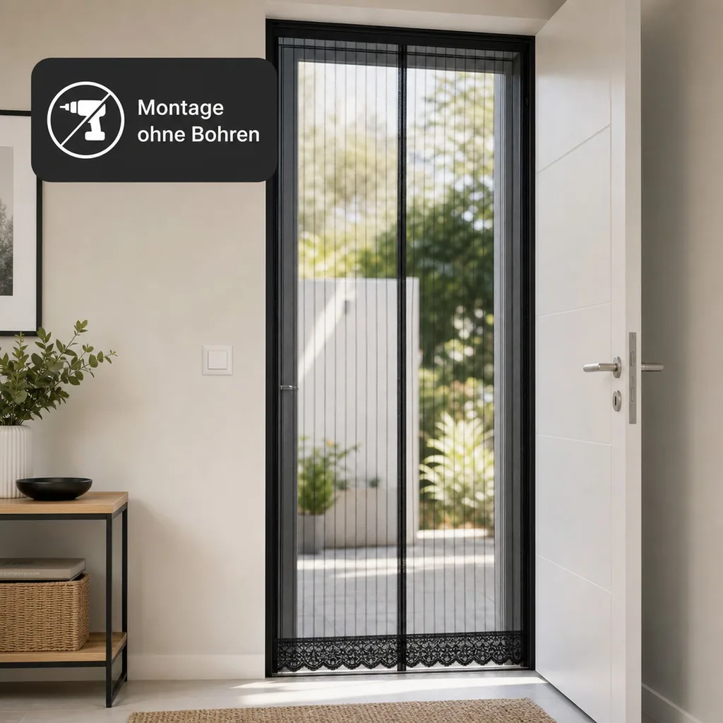 Moskitonetz Magic Klick 90 x 210 cm  für Türen, schwarz mit Magnetverschluss