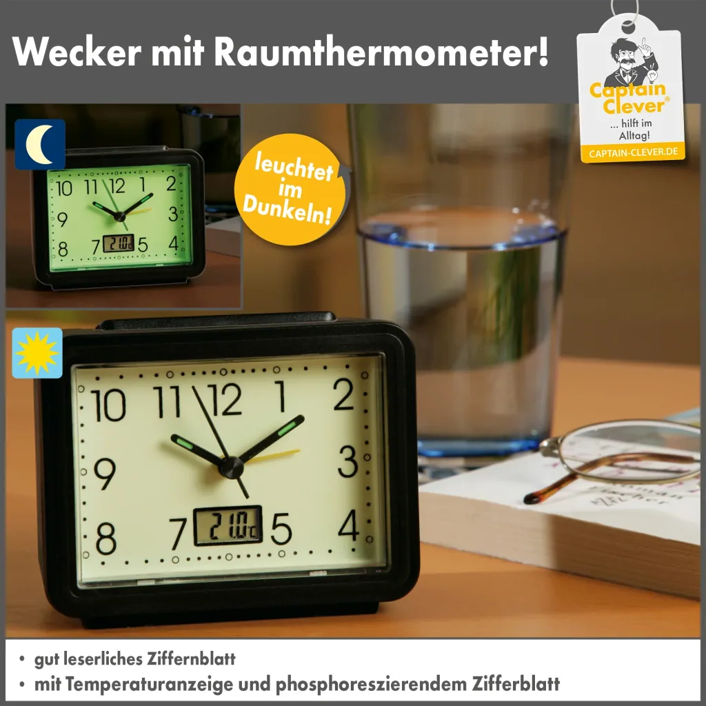 Wecker leuchtend, mit Temperaturanzeige, rechteckig