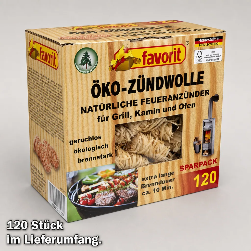 Öko-Zündwolle, Feueranzünder, 120 Stück