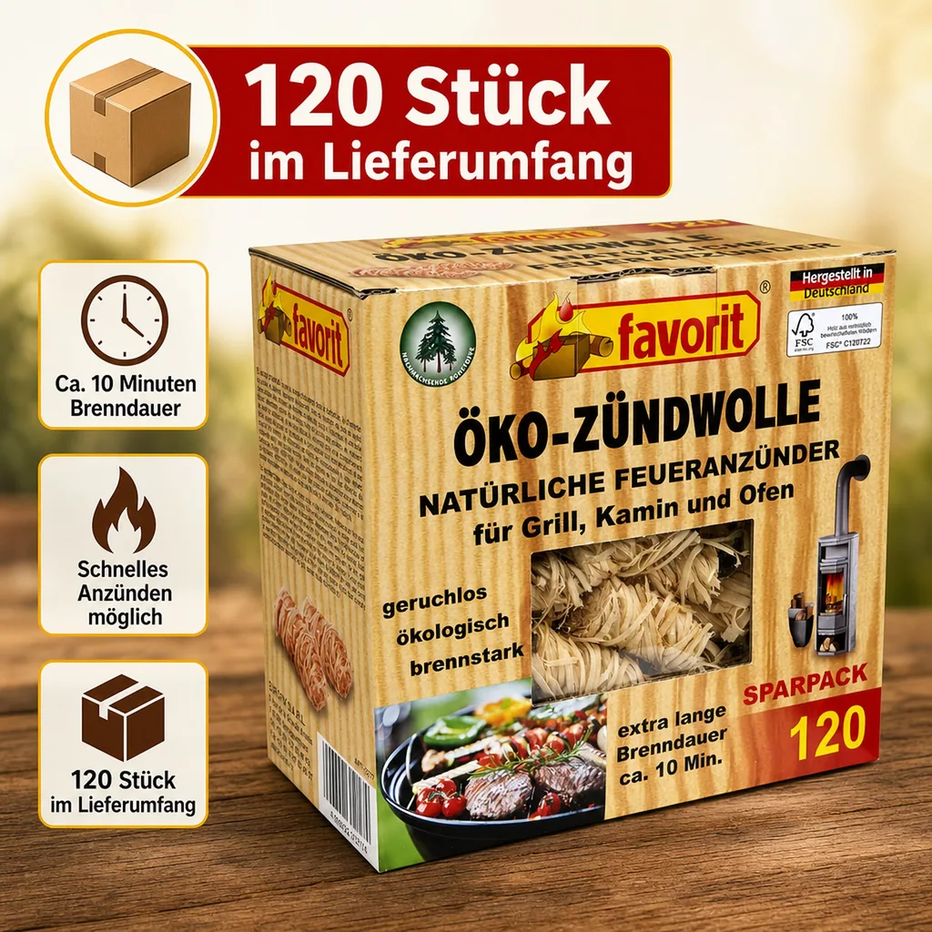 Öko-Zündwolle, Feueranzünder, 120 Stück