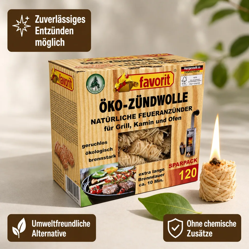 Öko-Zündwolle, Feueranzünder, 120 Stück