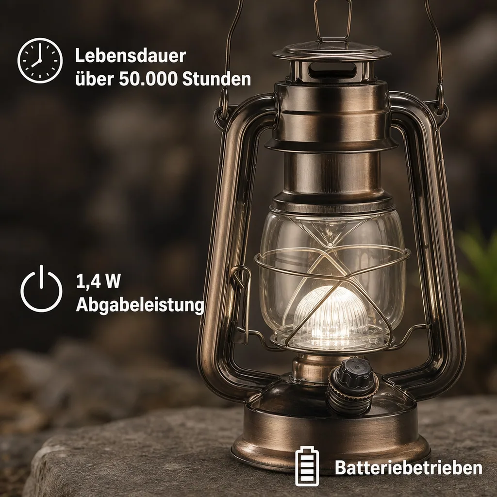 Sturmlaterne aus bronzefarbenem Metall, mit 14 dimmbaren, warmweißen LEDs