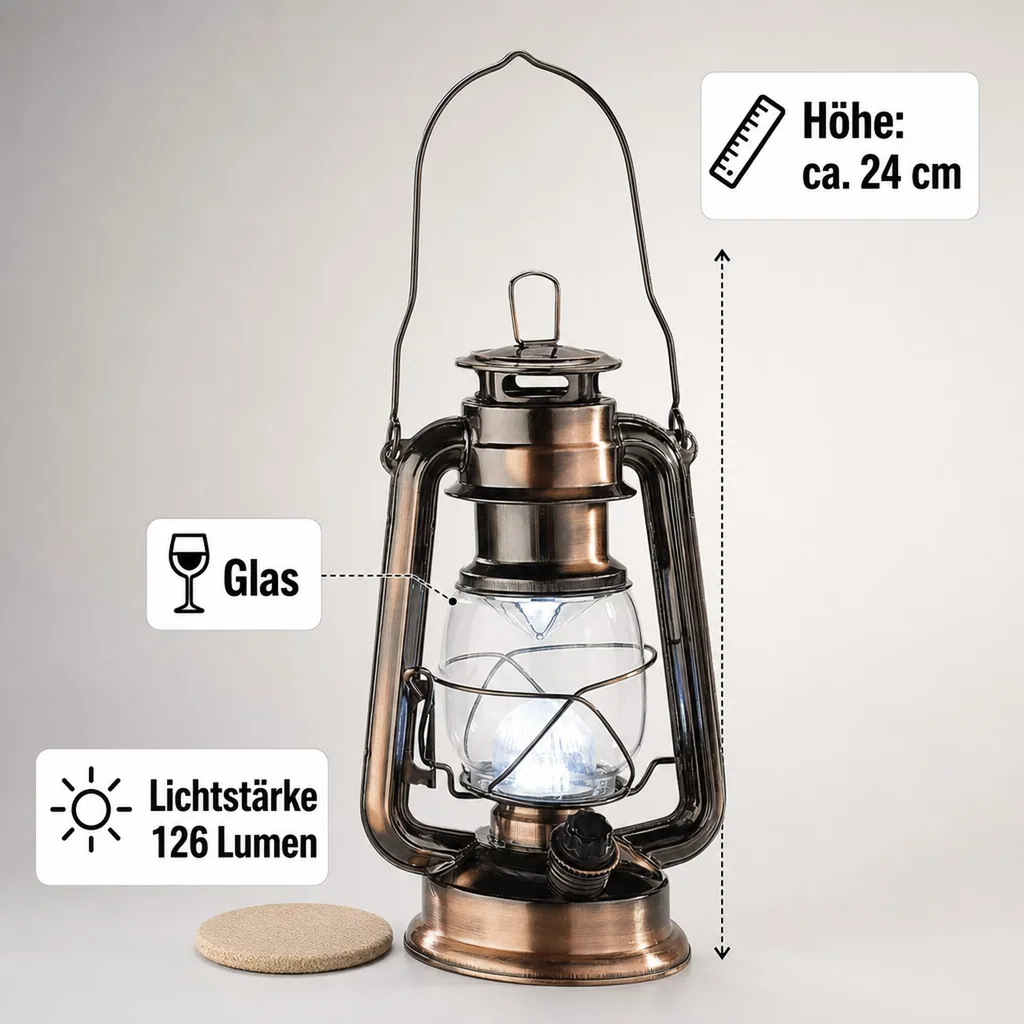 Sturmlaterne aus bronzefarbenem Metall, mit 14 dimmbaren, warmweißen LEDs