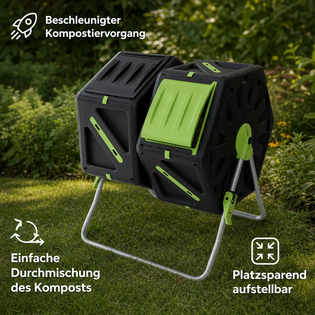 Trommel-Komposter, 2 Kammern, je 70 Liter