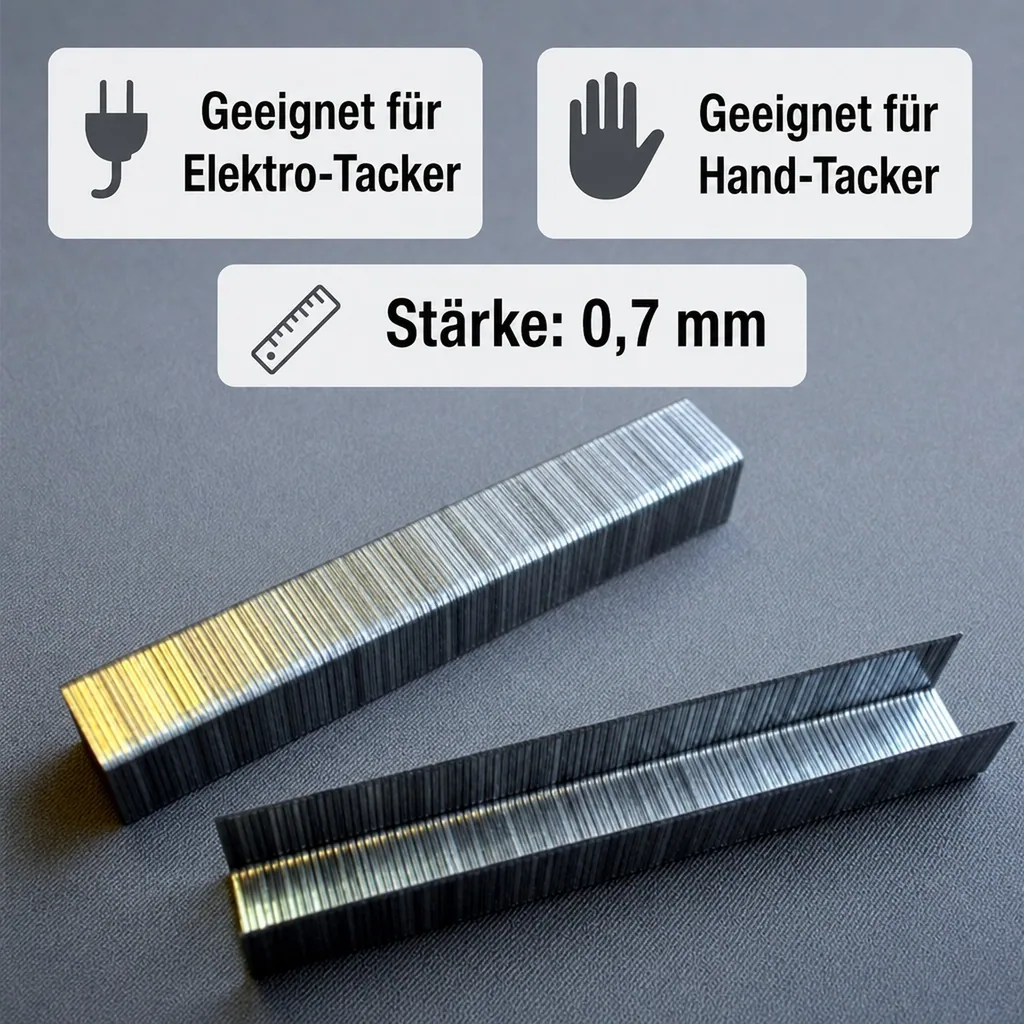 6 mm Feindraht Tacker Klammern, 1.000 Stück, Stärke 0,7 mm