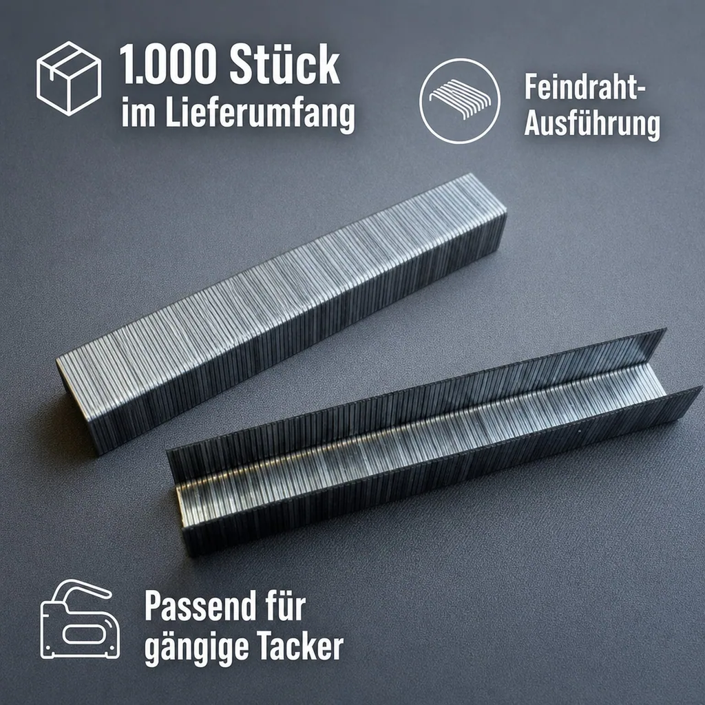 6 mm Feindraht Tacker Klammern, 1.000 Stück, Stärke 0,7 mm