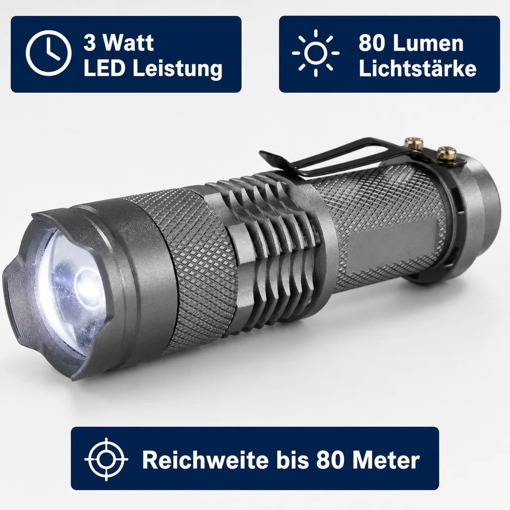 3 Watt LED Taschenlampe Titan, 80Lumen, IPX4, fokussierbar
