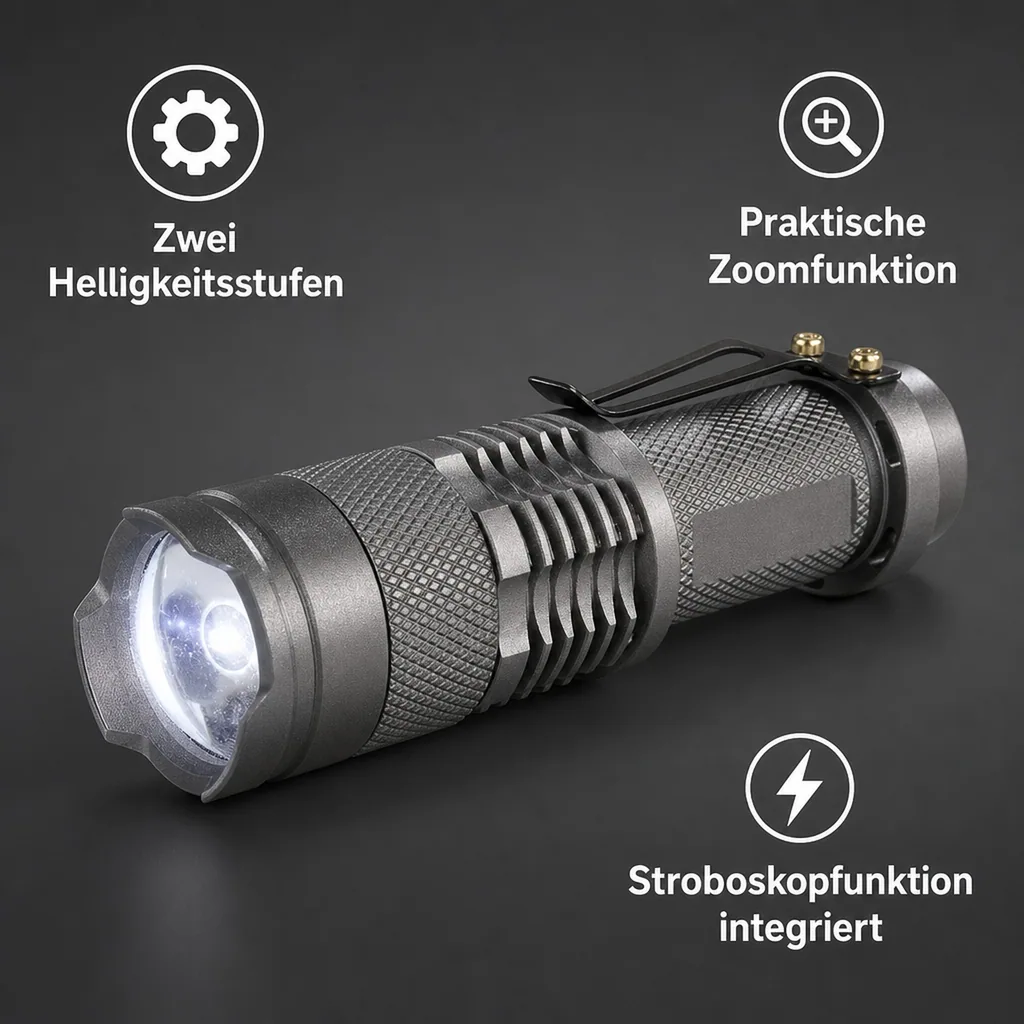 3 Watt LED Taschenlampe Titan, 80Lumen, IPX4, fokussierbar