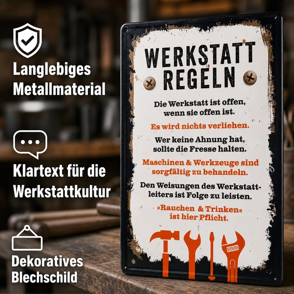 Blechschild "Werkstatt-Regeln"