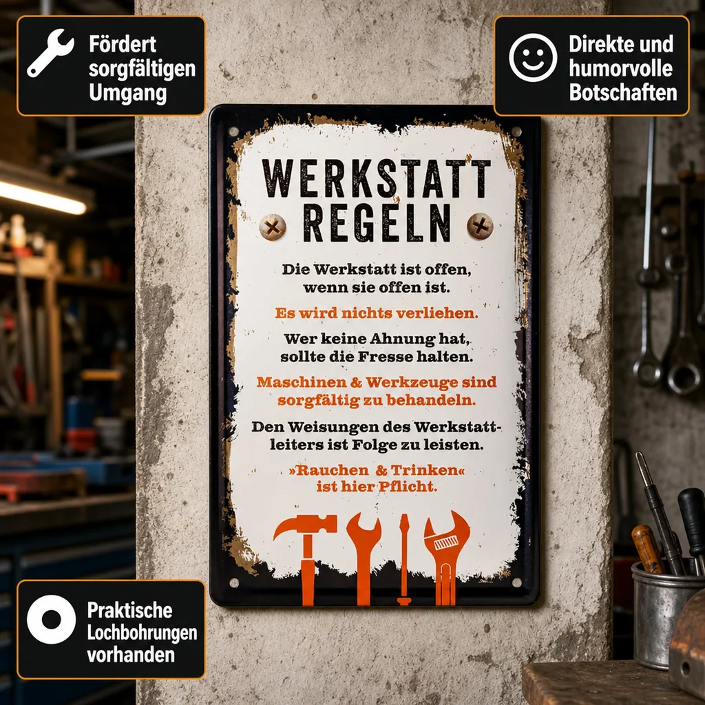 Blechschild "Werkstatt-Regeln"