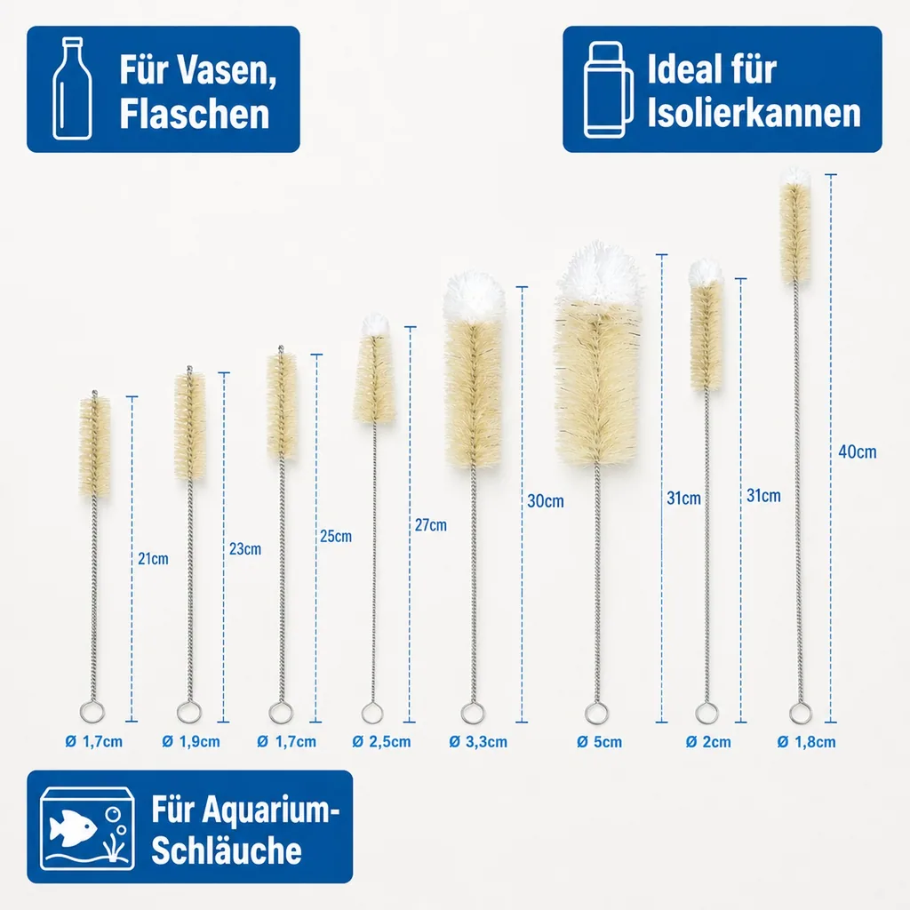 Reinigungs-Bürsten, Spezial-Bürsten-Set, Flaschen-Bürsten, 8-teilig