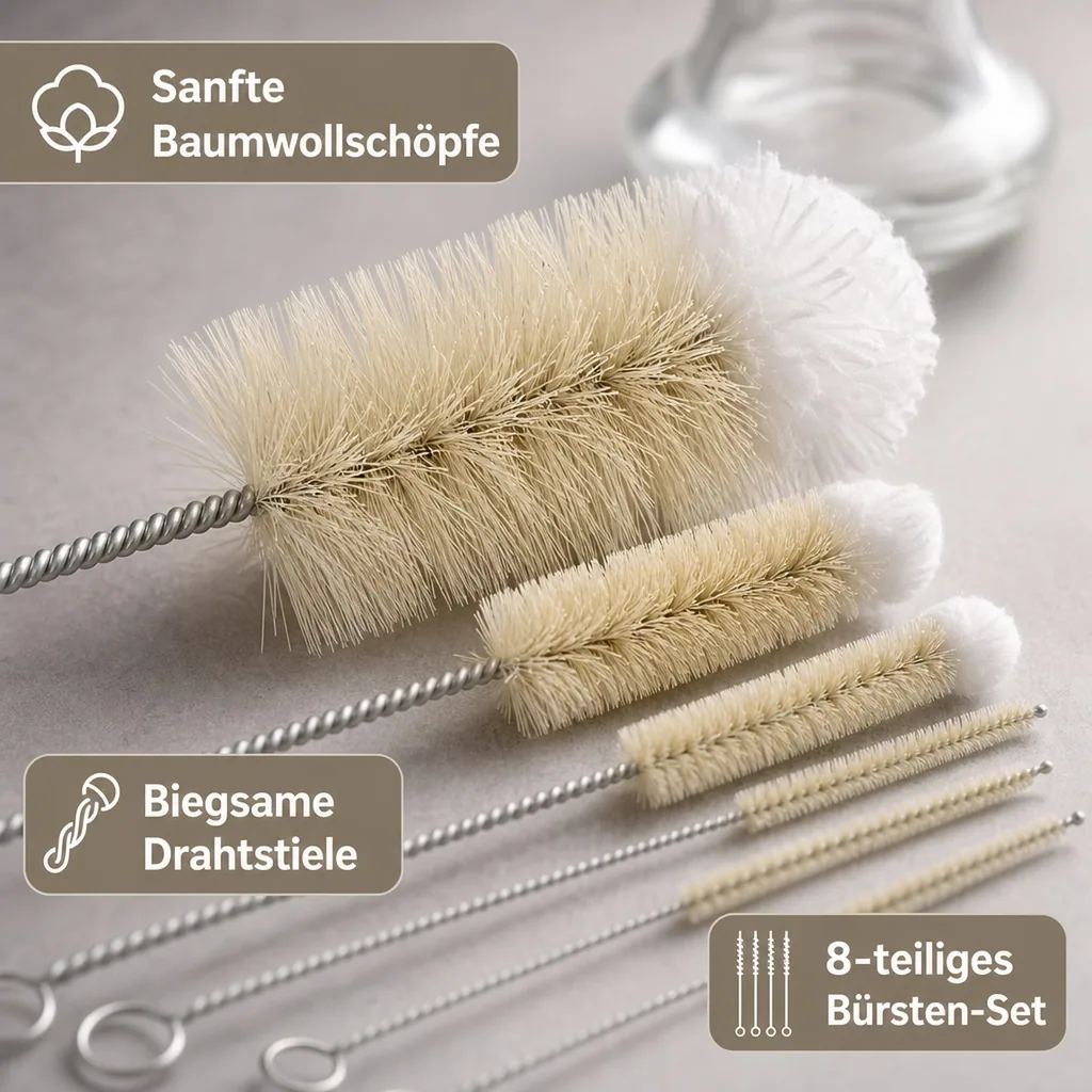 Reinigungs-Bürsten, Spezial-Bürsten-Set, Flaschen-Bürsten, 8-teilig
