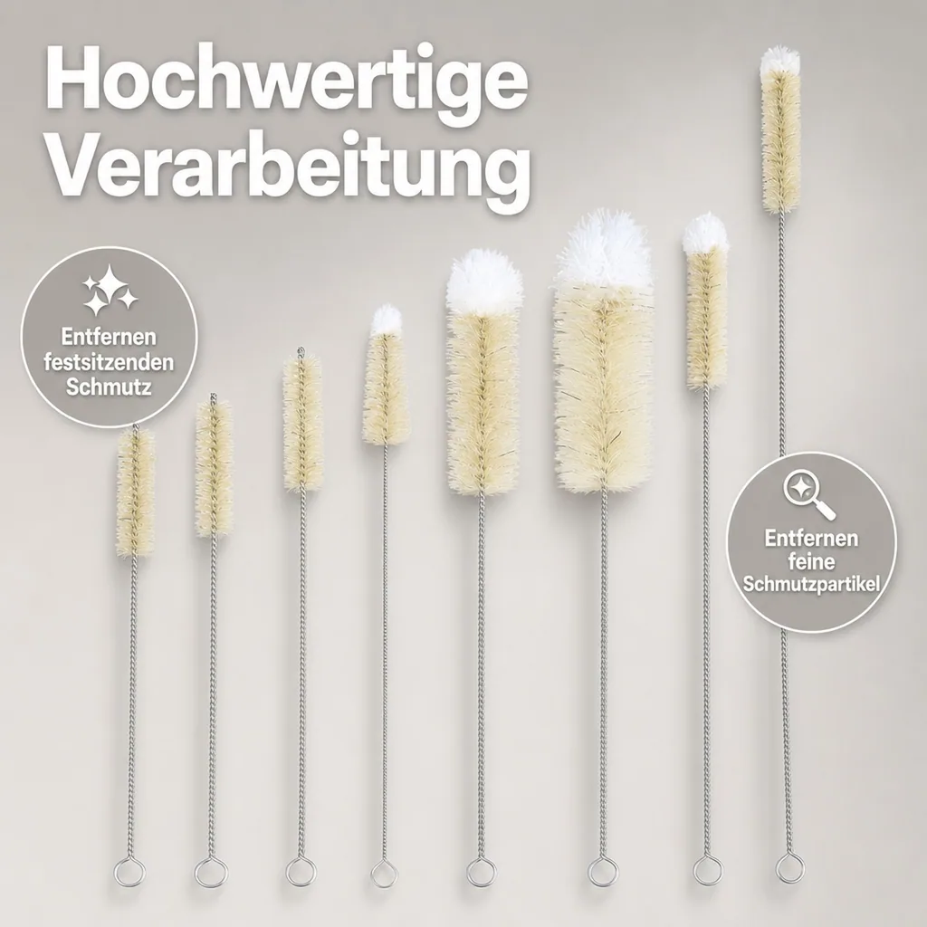 Reinigungs-Bürsten, Spezial-Bürsten-Set, Flaschen-Bürsten, 8-teilig
