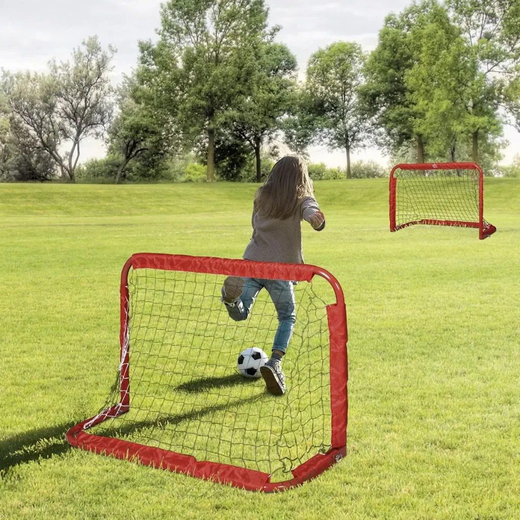 Fußballtore, Fußballnetz, 2er Set Minitore, Faltbar, Stahl(Q195), Tetrolon, Rot, 90 x 36 x 60 cm