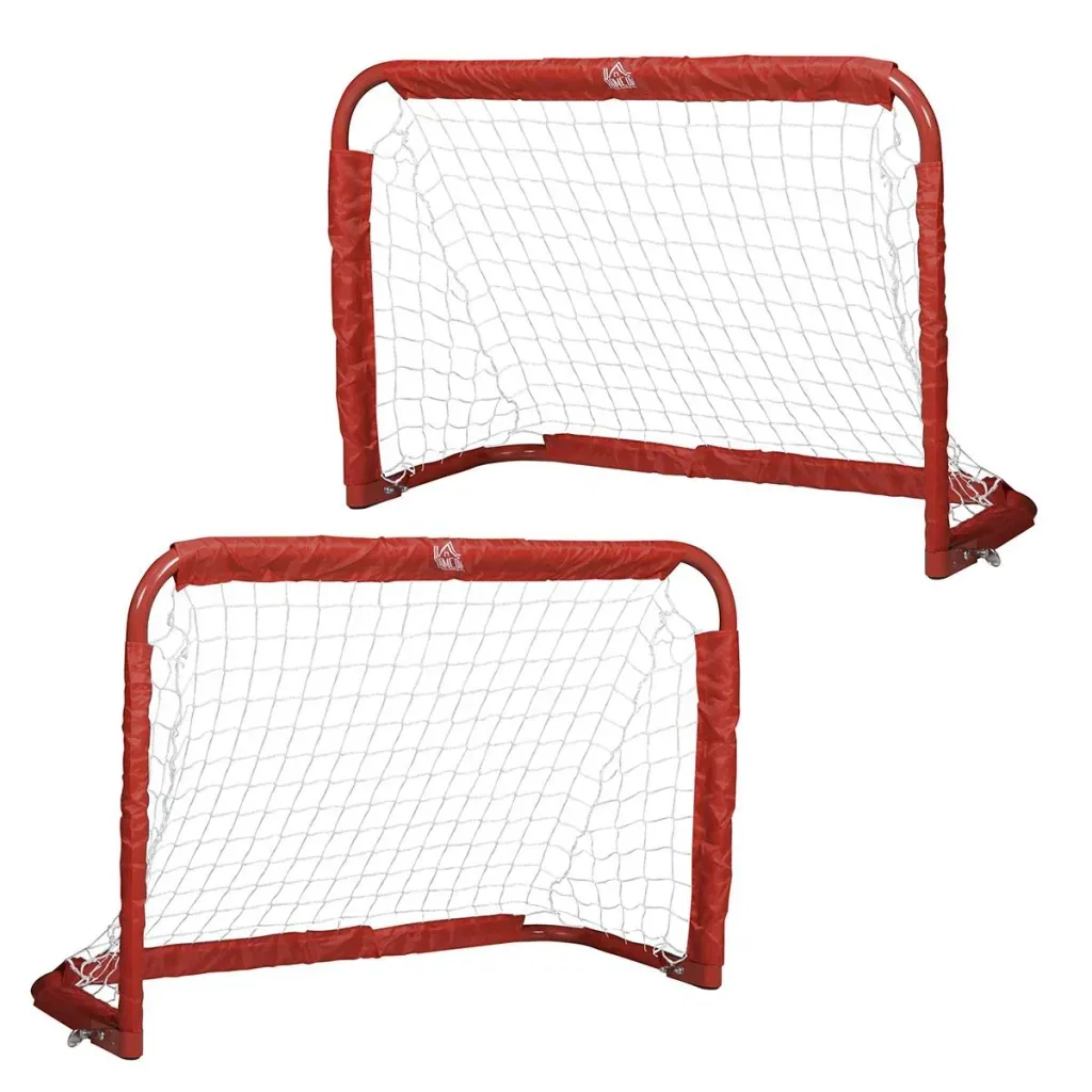 Fußballtore, Fußballnetz, 2er Set Minitore, Faltbar, Stahl(Q195), Tetrolon, Rot, 90 x 36 x 60 cm