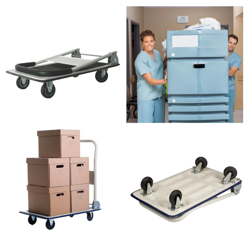 Klappbarer Stahl-Plattformwagen schwarz, Tragfähigkeit 150 kg, mit rutschfester Plattform 74x48 cm, 4 Gummirädern und Softgriff, ideal als Transportwagen für Zuhause, Büro, Lager und Umzug