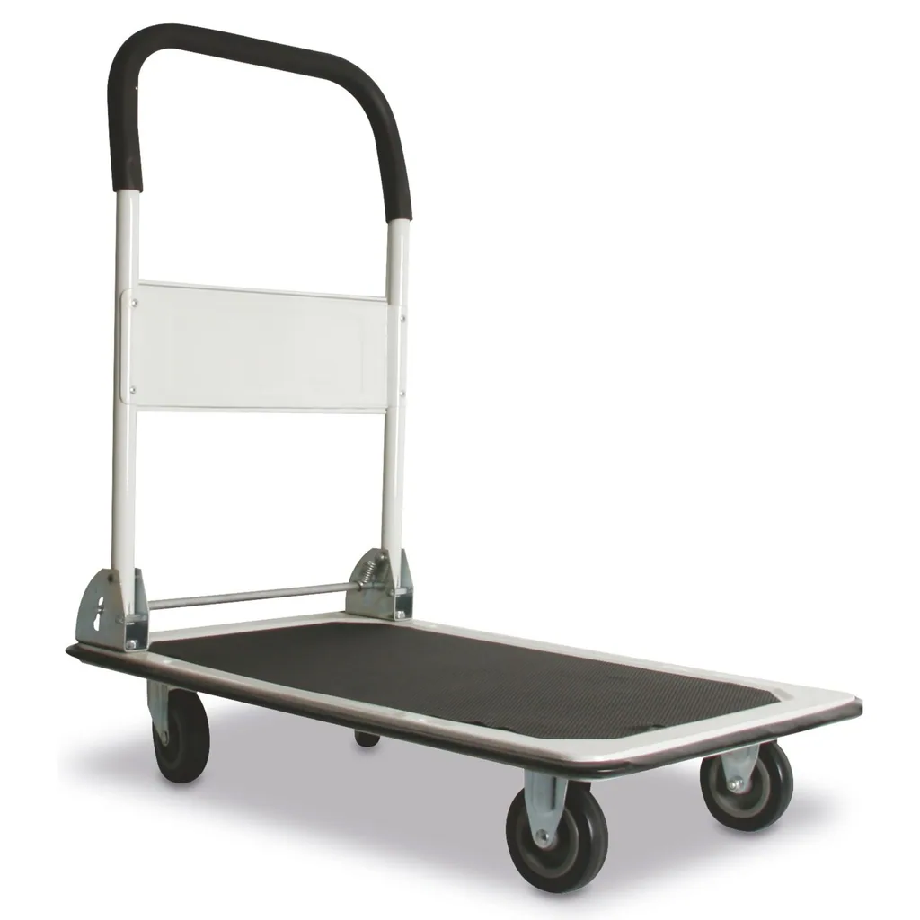 Klappbarer Stahl-Plattformwagen schwarz, Tragfähigkeit 150 kg, mit rutschfester Plattform 74x48 cm, 4 Gummirädern und Softgriff, ideal als Transportwagen für Zuhause, Büro, Lager und Umzug