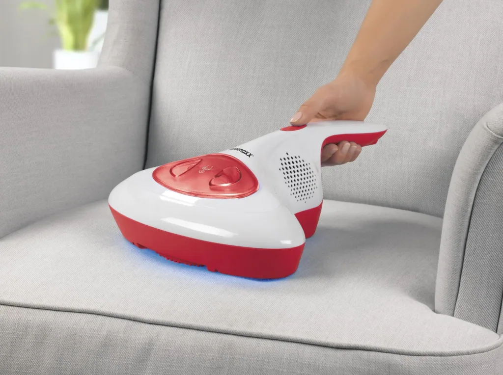 Akku-Milben-Handstaubsauger mit UV-C-Licht 14,8V rot/weiß