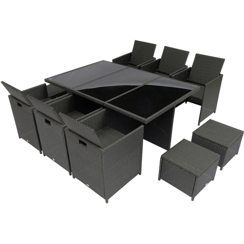 Polyrattan Gartenmöbel 27 tlg. mit Kissen Alu Schwarz