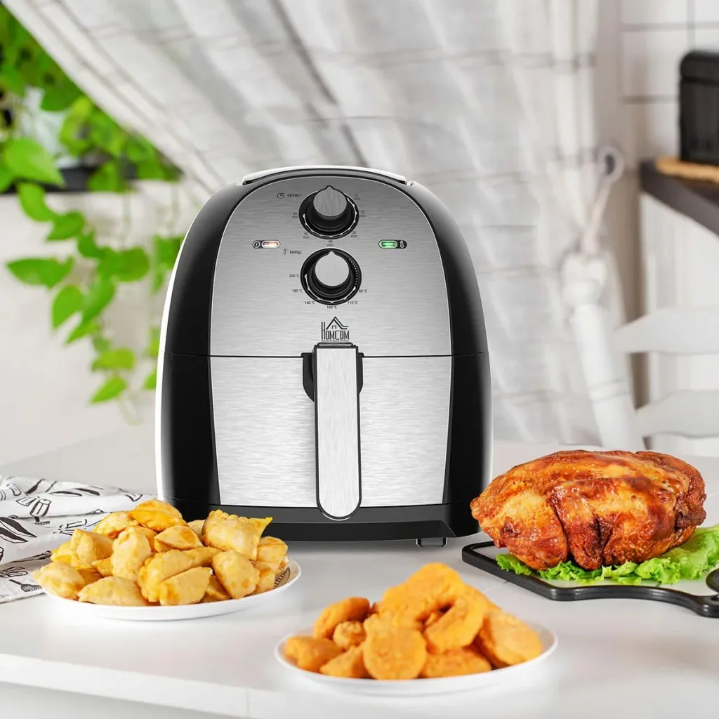 Luftfritteuse Frittierkorb 5L 1700W Heißluftfritteuse zum Frittieren Grillen Braten Backen ohne Fett PP Aluminium Silber