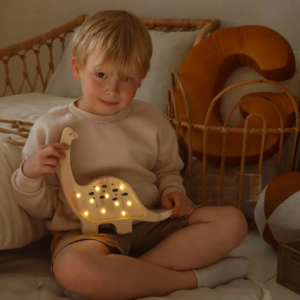 Little Lights Nachtlicht Kinder, Nachtlampe Mini-Dinosaurier - 100% Kiefernholz natur, Farbe: Jurassic Holz