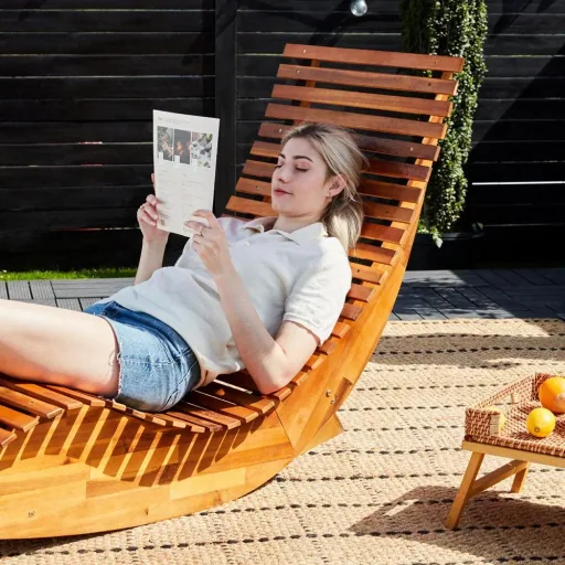 Ergonomische bequeme Schaukelliege für den Garten - Akazienholz FSC zertifiziert - 2 Stück - 150x60x93cm