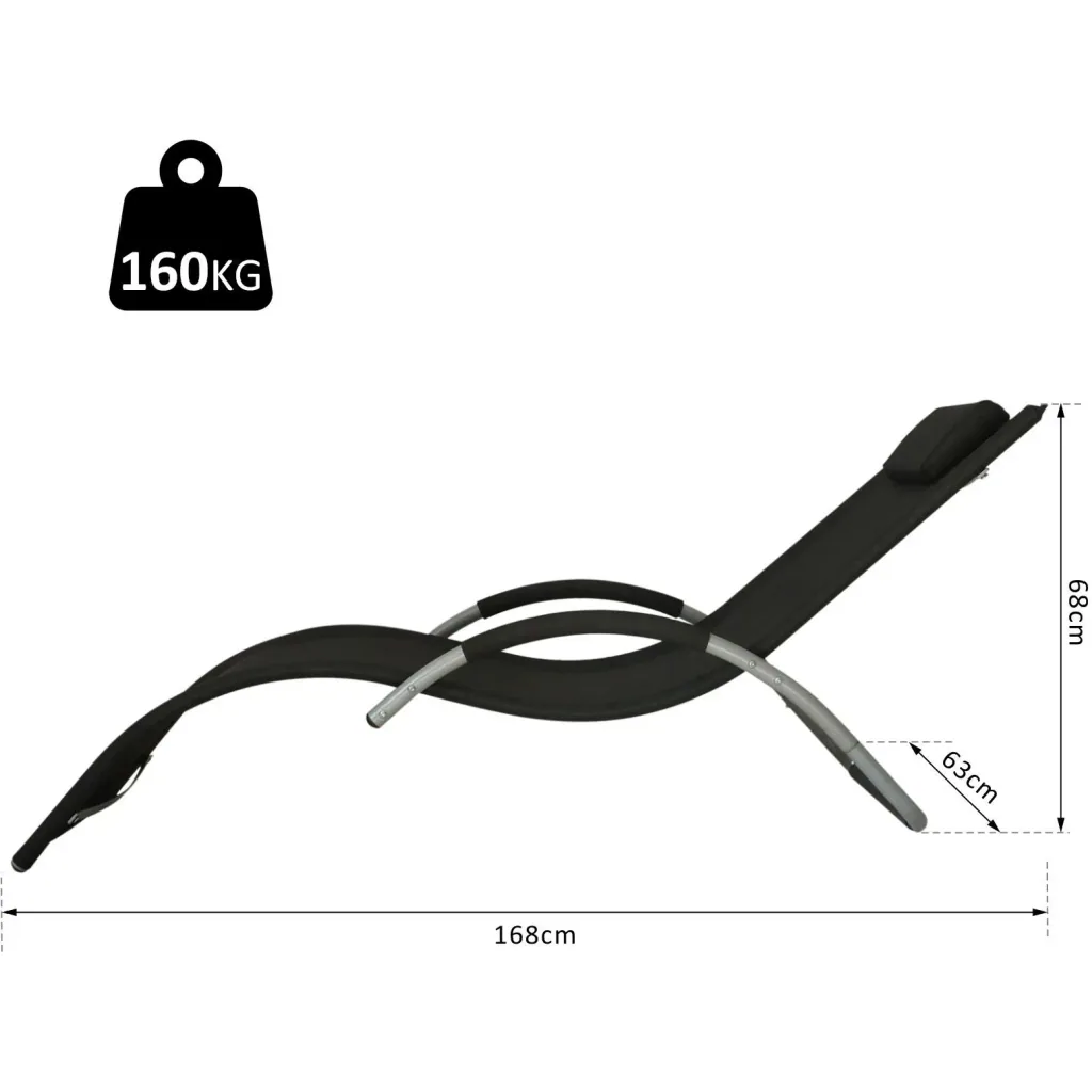Gartenliege Sonnenliege mit Kissen Relaxliege ergonomisch wetterbeständig Aluminium Schwarz 168 x 63 x 68 cm