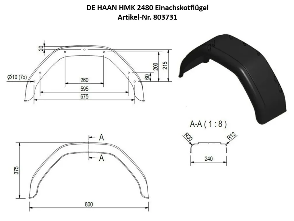 DE HAAN HMK 2480 Einachskotflügel, Spannweite 800 mm