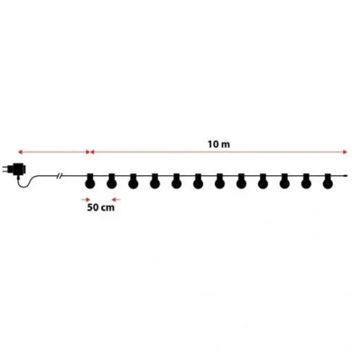 LED-Kabel 10 Meter mit Stecker, inkl. 20x 0,5W LED-Birnen, 6000K Tageslichtweiß, 600 Lumen, IP44