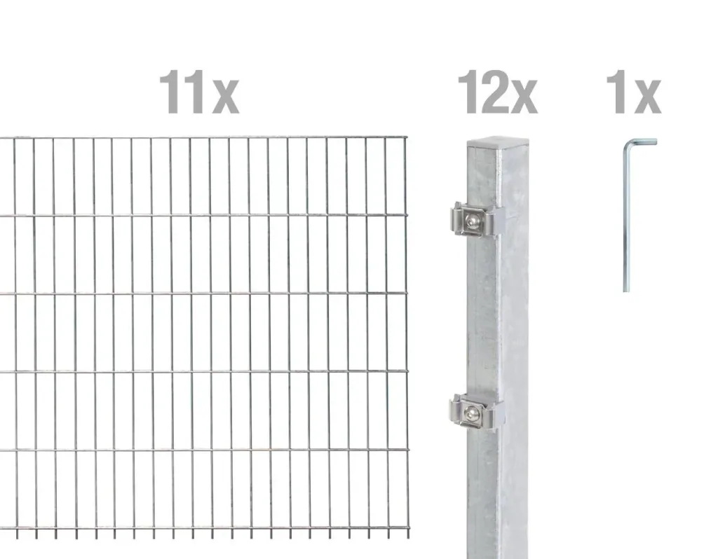 Doppelstabmattenzaun Komplettset, feuerverzinkt, Höhe 140 cm, Länge 22 m