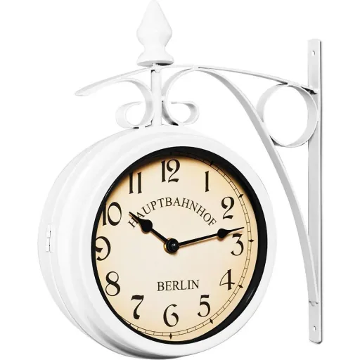 Retrostyle Bahnhofsuhr / Uhr - 29 x 9,5 x 32,5 cm -Weiß