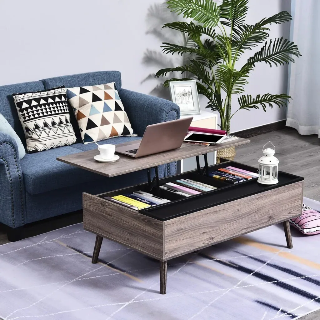 Couchtisch Wohnzimmertisch Kaffeetisch mit Höhenverstellbarer Platte Sofatisch Spanplatte Grau 110 x 66 x 43-56 cm