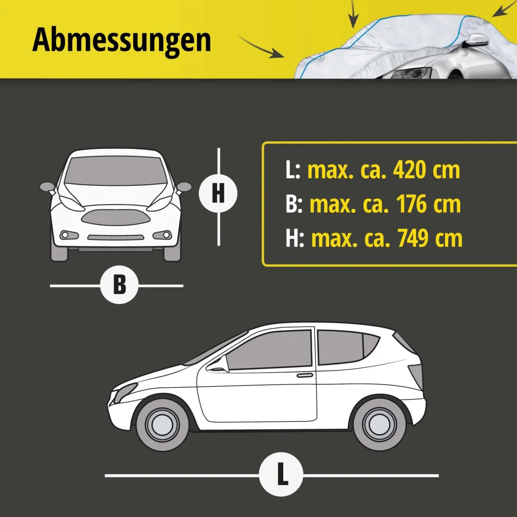 Autoabdeckplane Sun Reflect - Größe 3 - 420x176x149cm - 112g/m² - PES beschichtet
