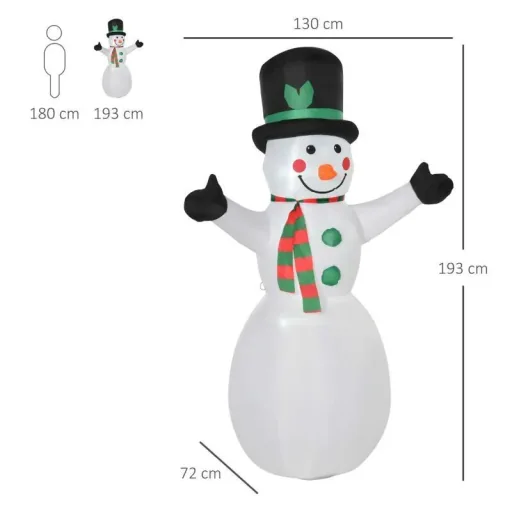 1,93 m aufblasbarer Schneemann mit 2 Modulleuchten Weihnachtsdeko