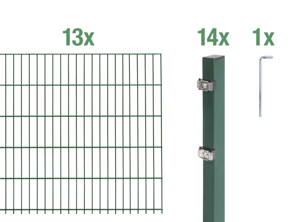 Doppelstabmattenzaun Komplettset, grün, Höhe 140 cm, Länge 26 m