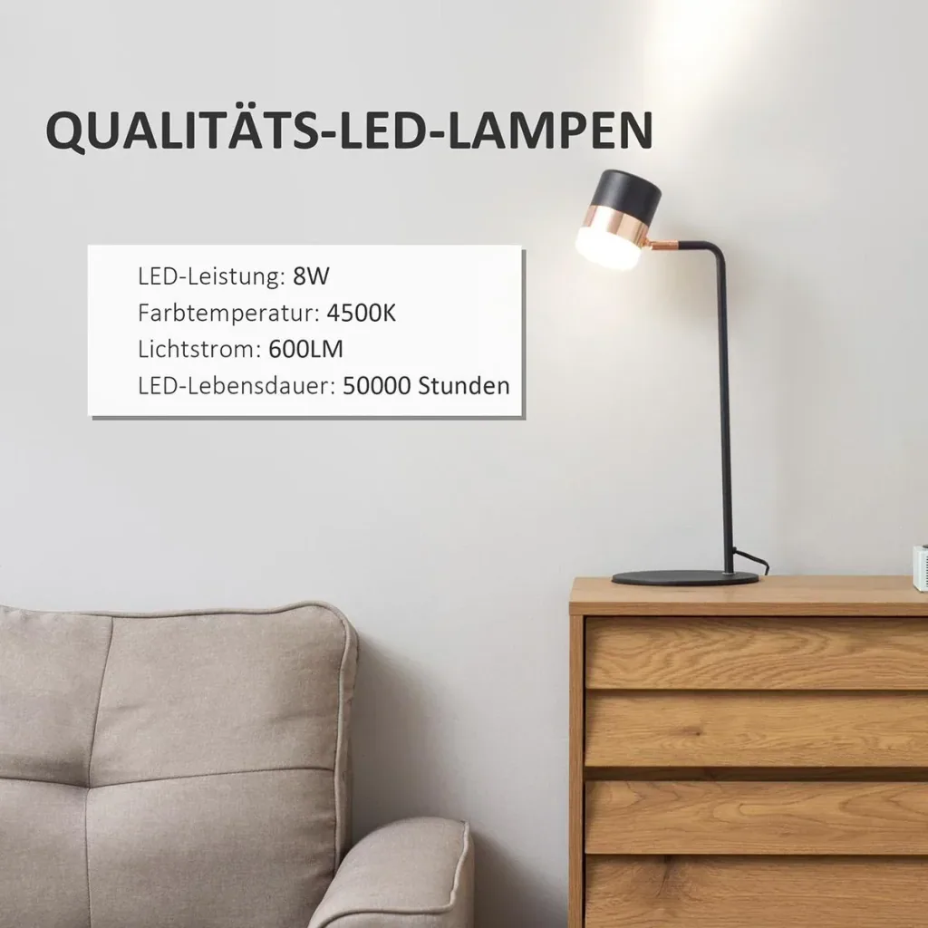 Tischlampe Nachttischlampe Tischleuchte LED 90° verstellbar Industrial Stil Metall Schwarz+Gold 27 x 24 x 51 cm