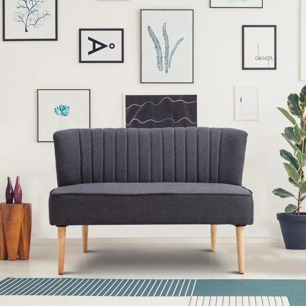2-Sitzer Couch Stoffsofa Polstersofa Sitzmöbel Holz dunkelgrau 117 x 56,5 x 77 cm