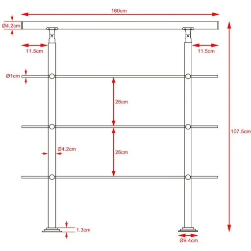 Geländer - Edelstahl - 160 cm - 3 Pfosten