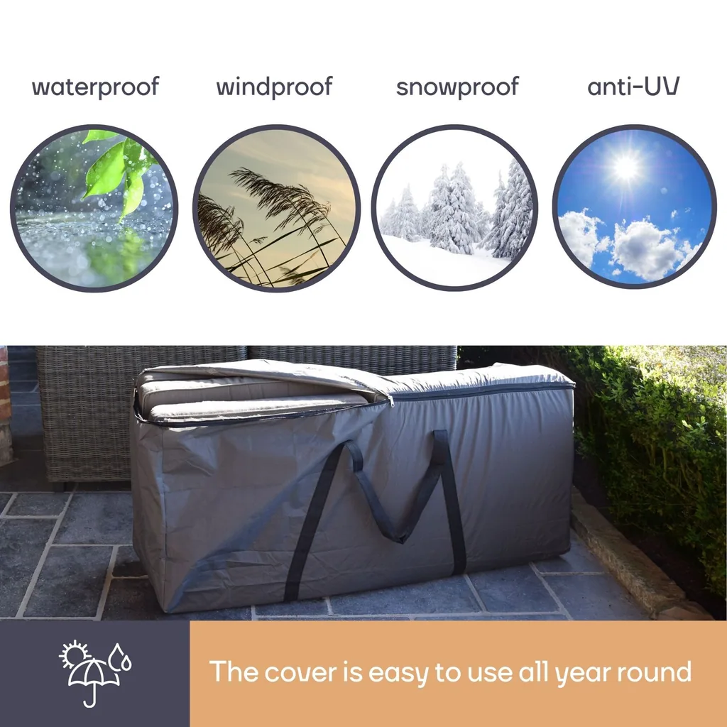 XL Kissen-Aufbewahrungsbezug 200 x 75 x 60 cm, wasserabweisende Outdoor-Kissentasche, UV-beständiger Schutzbezug mit Griffen, langlebiger wetterfester Aufbewahrungsbeutel für Loungekissen