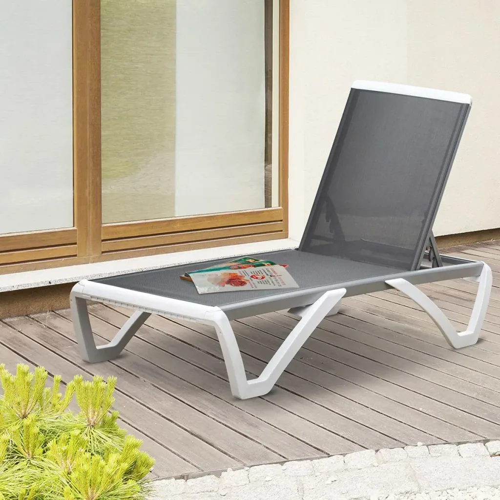 Gartenliege Alu Sonnenliege Stoffliege Relaxliege 5-fach verstellbar ergonomisch Texteline Grau+Weiß 170 x 67,5 x 95 cm