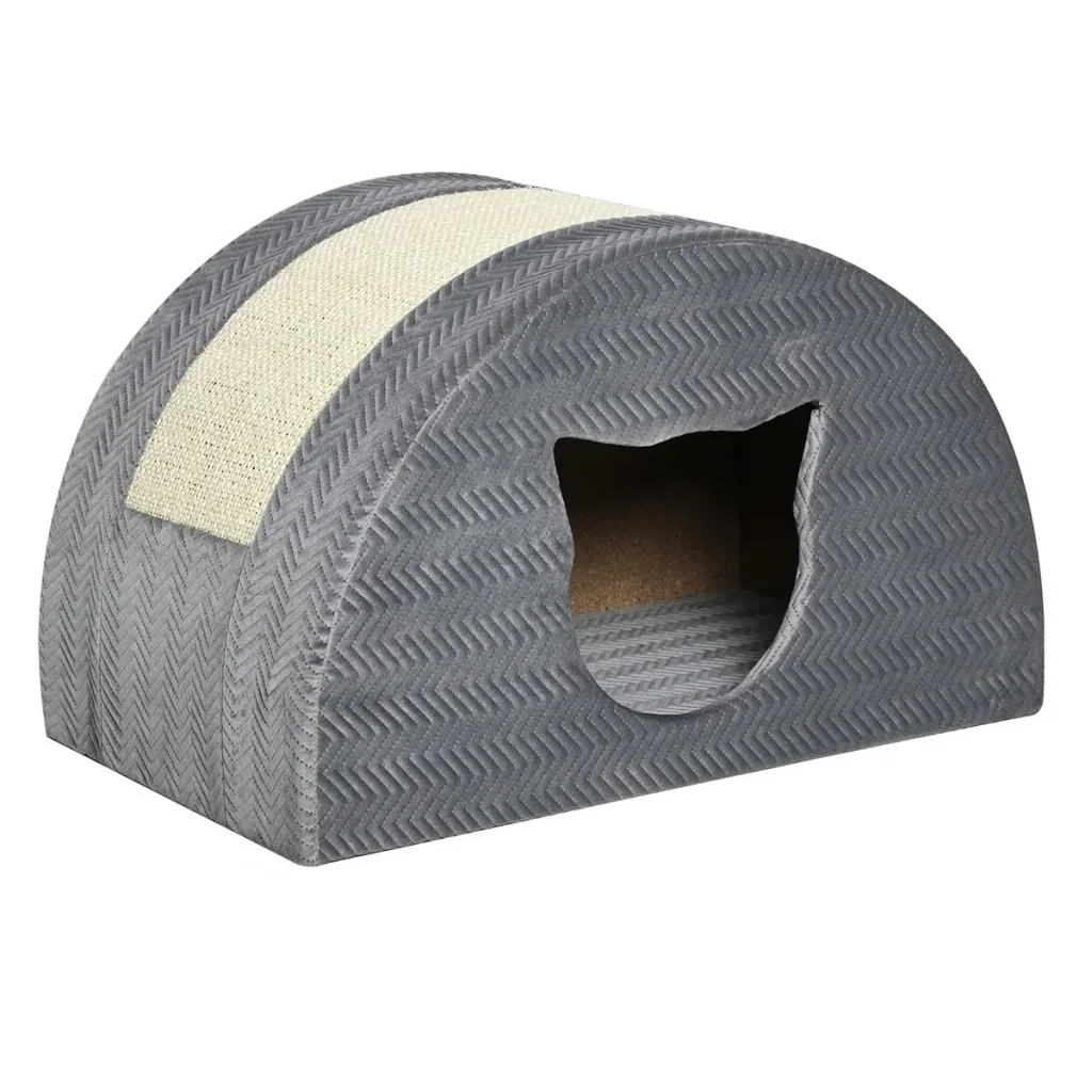 Katzenhöhle mit Kraztbrett Katzenbett Kratzhaus Katzenhaus Katzenwohnung Sisal Grau 48,5 x 30 x 30 cm