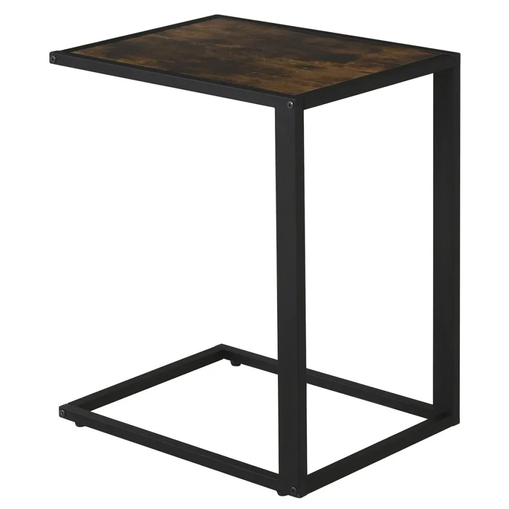Beistelltisch in C-Form Kaffeetisch Couchtisch Standtisch Tisch Metall MDF Rustikal-Braun 40,6 x 50,8 X 64,2 cm
