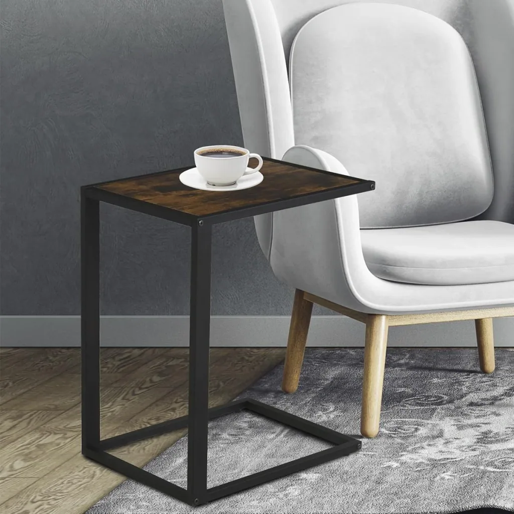 Beistelltisch in C-Form Kaffeetisch Couchtisch Standtisch Tisch Metall MDF Rustikal-Braun 40,6 x 50,8 X 64,2 cm